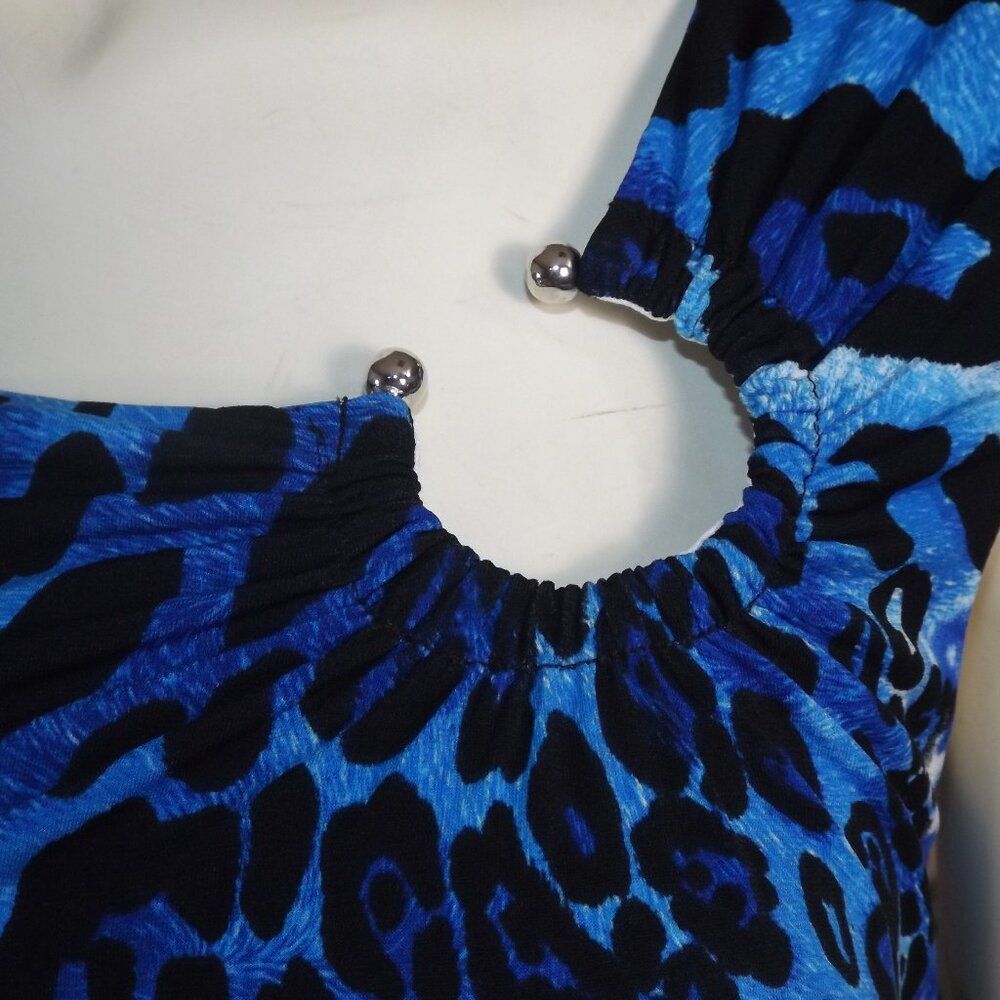CACHE Dress, 6, Blue Leopard, Bodycon/Stretch, Drop shoulder, Colorful, Ring - Picture 6 of 10